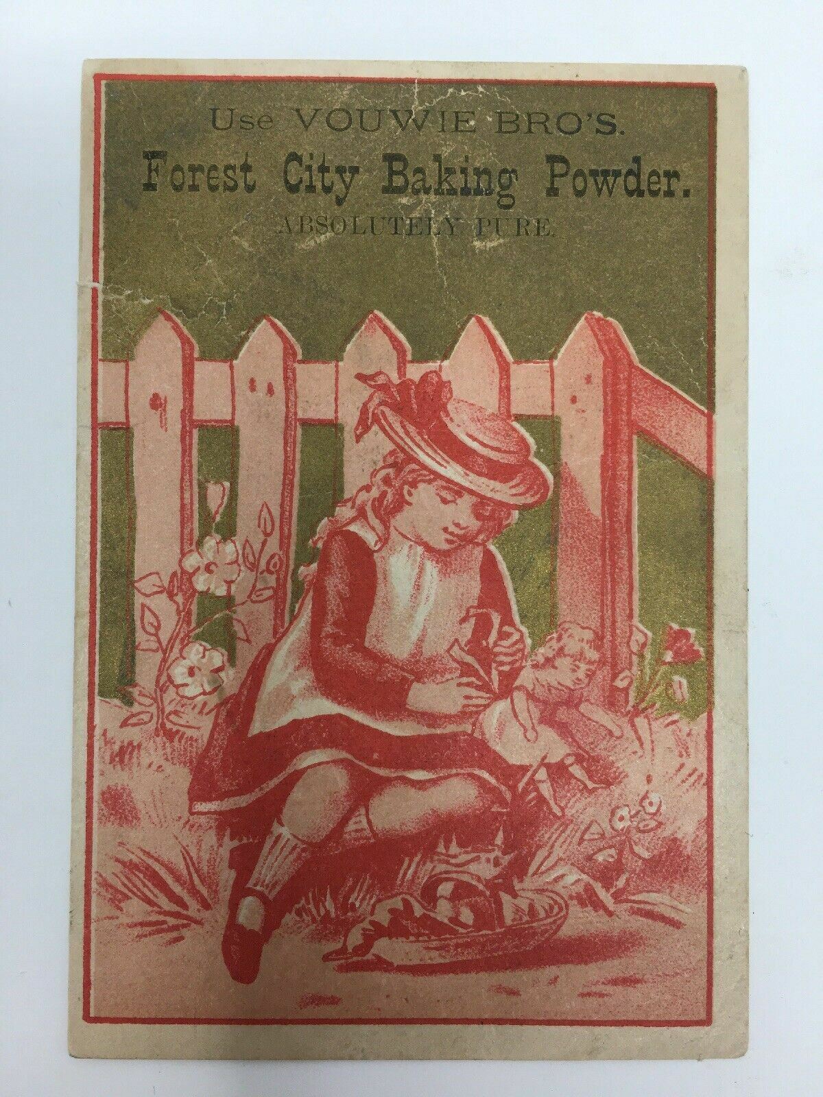 Vouwie Bro\'s Forest City Baking Powder Trade Card Gold & Red Girl Doll