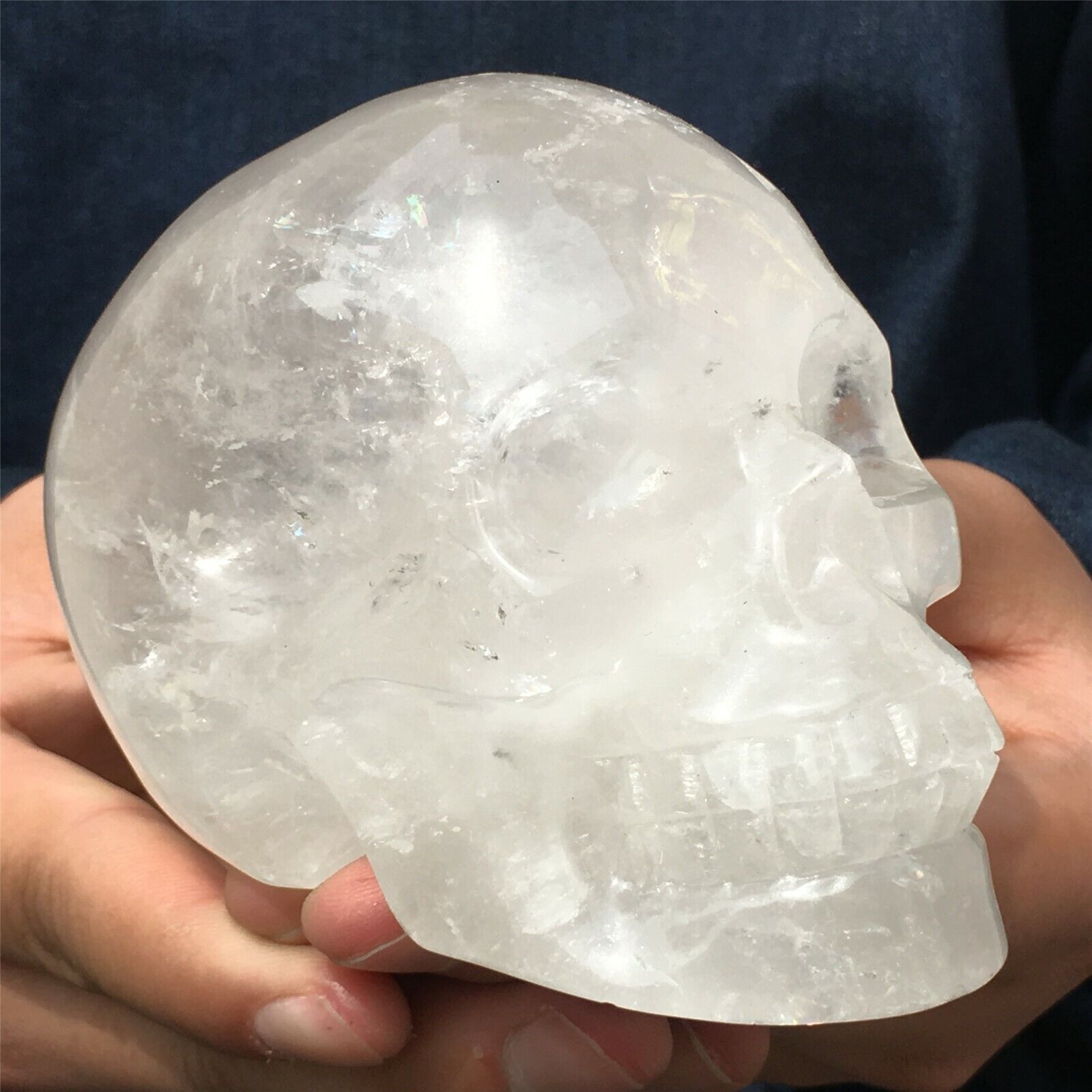 1.89LB TOP Natural clear quartz hand carved crystal skull reiki healing CW1801