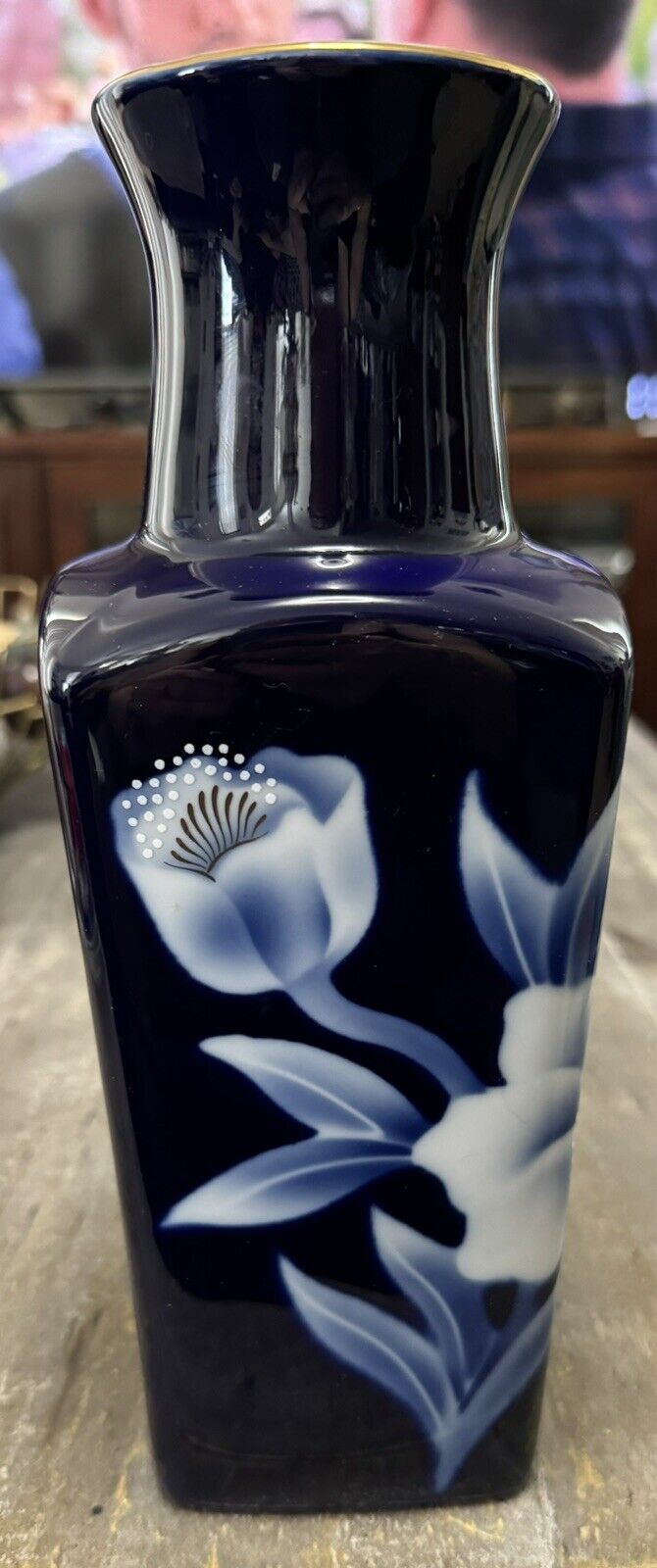 Fred Roberts Company Japan Blue Porcelain 	Vase With Textured Floral Design