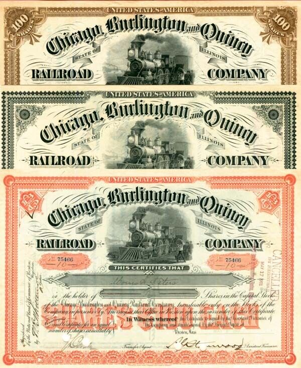 Chicago, Burlington and Quincy Railroad Co. - Stock Certificate - Choose Your Co
