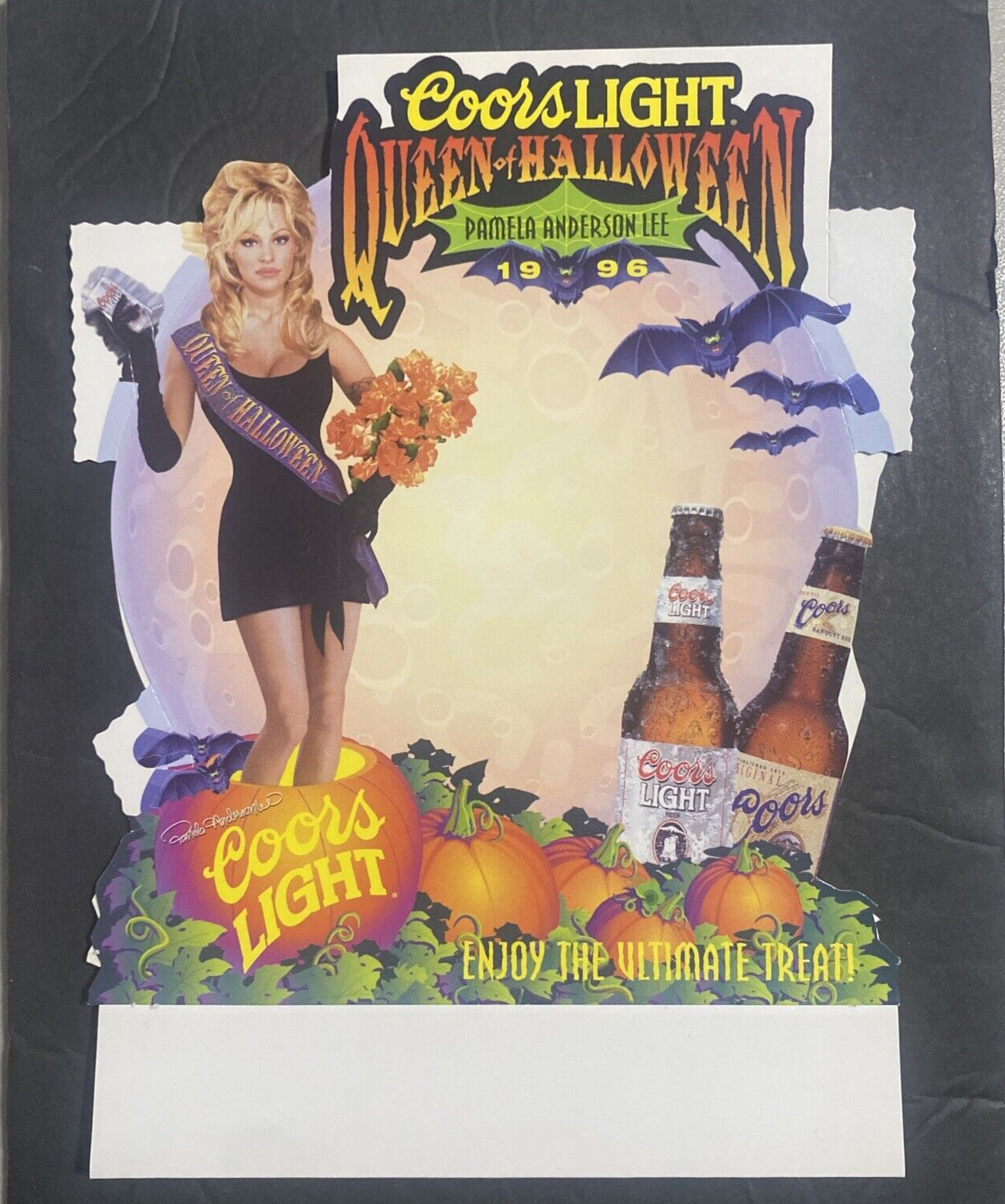 1996 Coors Light Beer Pam Anderson Queen of Halloween Standup Table Tent