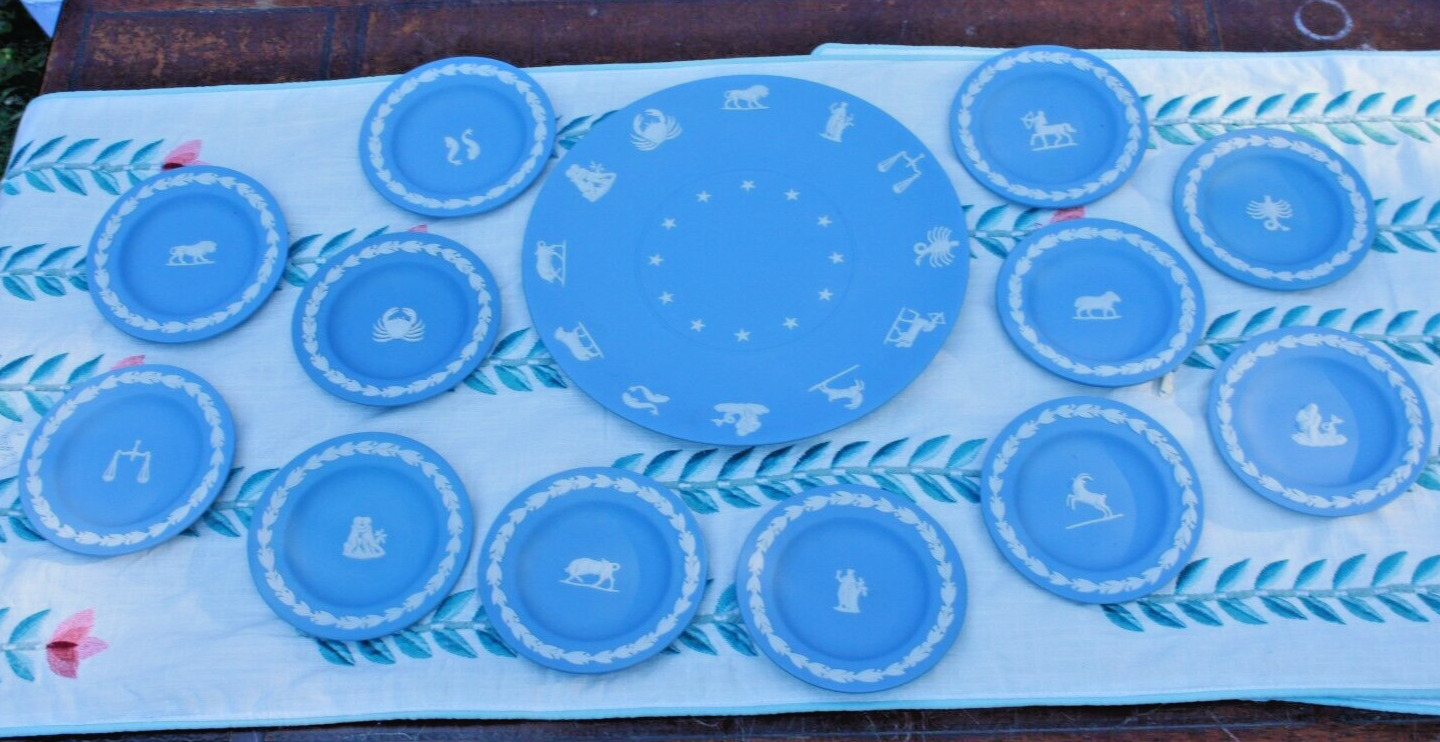 Wedgwood Blue Jasperware Zodiac Dishes Plates of 13