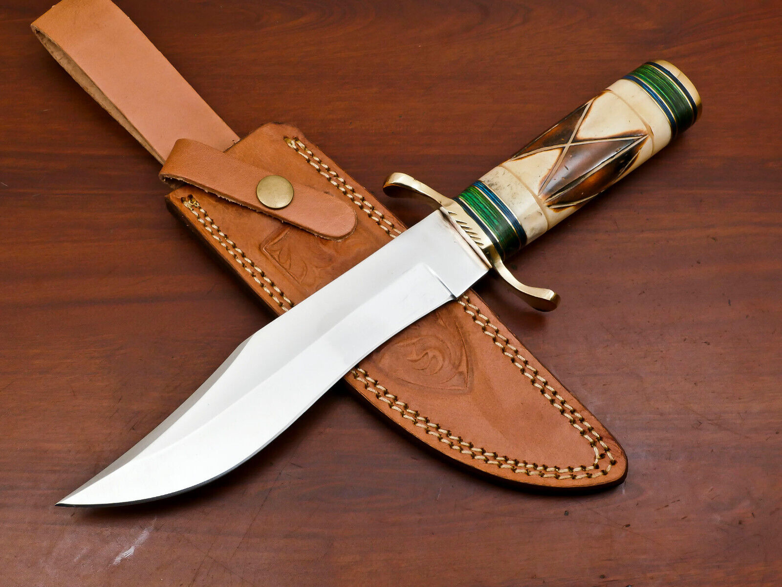 Rody Stan HAND MADE D2 STEEL FIXED BLADE BOWIE HUNTING KNIFE - BRASS GUARD