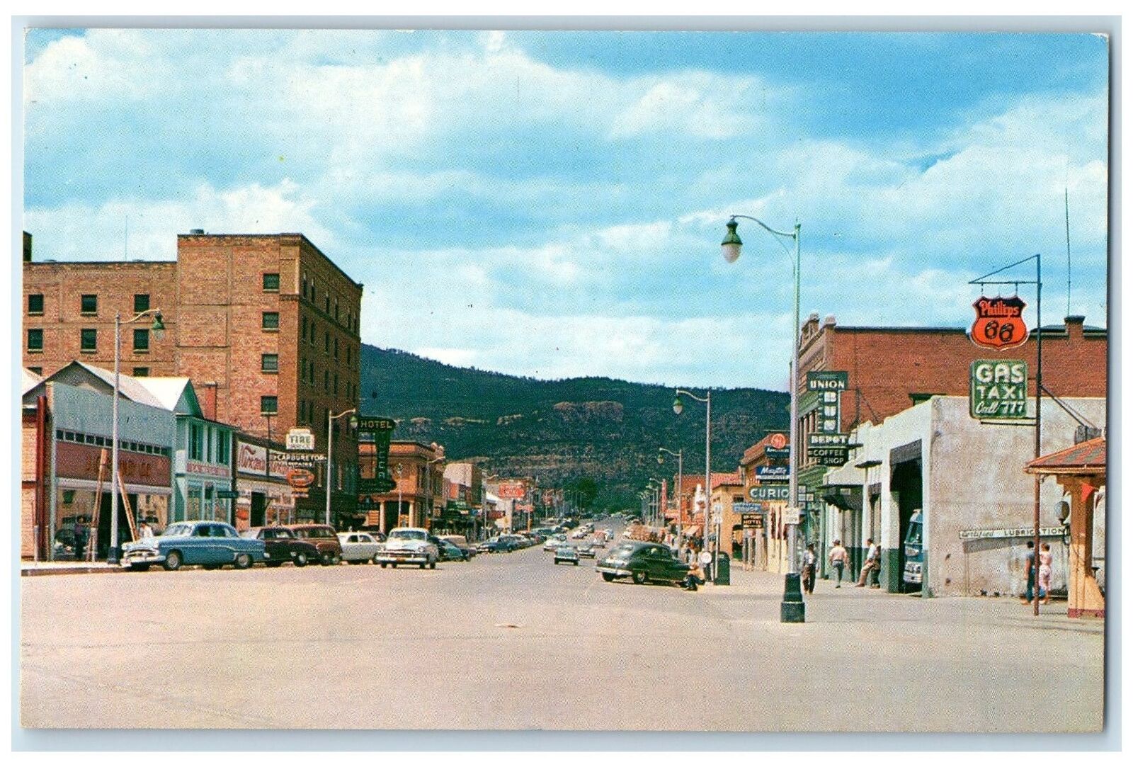 c1950 Stock Raising & Coal Mining Town Classic Cars Buildings Raton NM Postcard