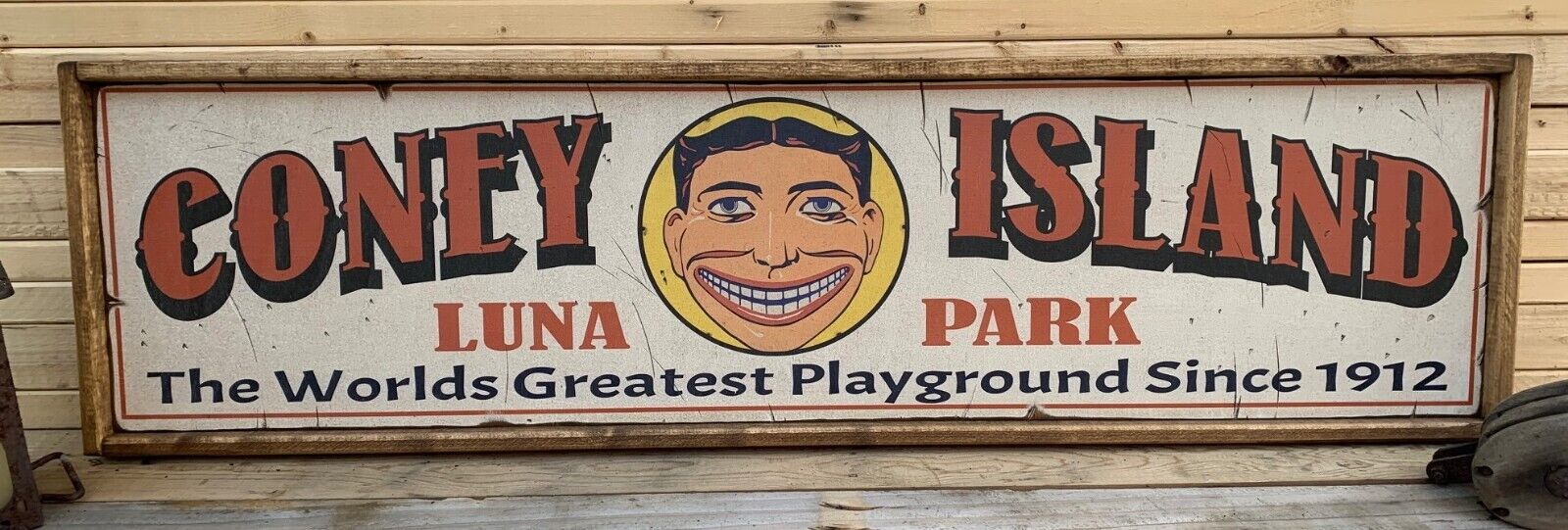 Rustic Style Coney Island Luna Park Wooden Sign Home Decor Framed - 12