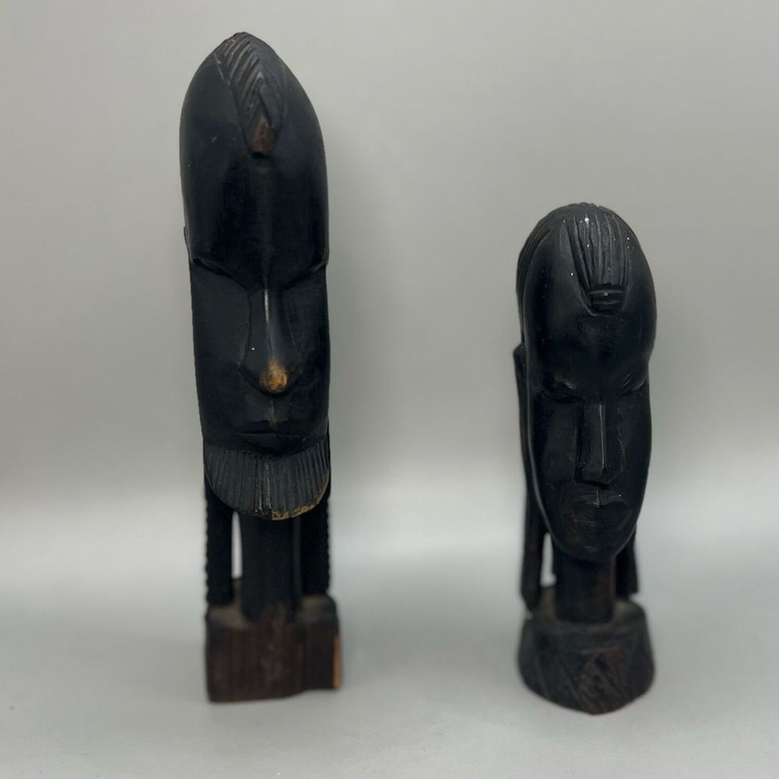 Vintage African Hand Carved Kenya Besmo Idols Male & Female Set of (2)