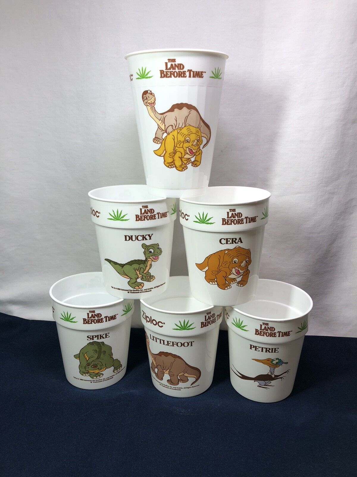 Vintage The Land Before Time Plastic Cup Lot Complete Set Of 6 Ziploc 1988