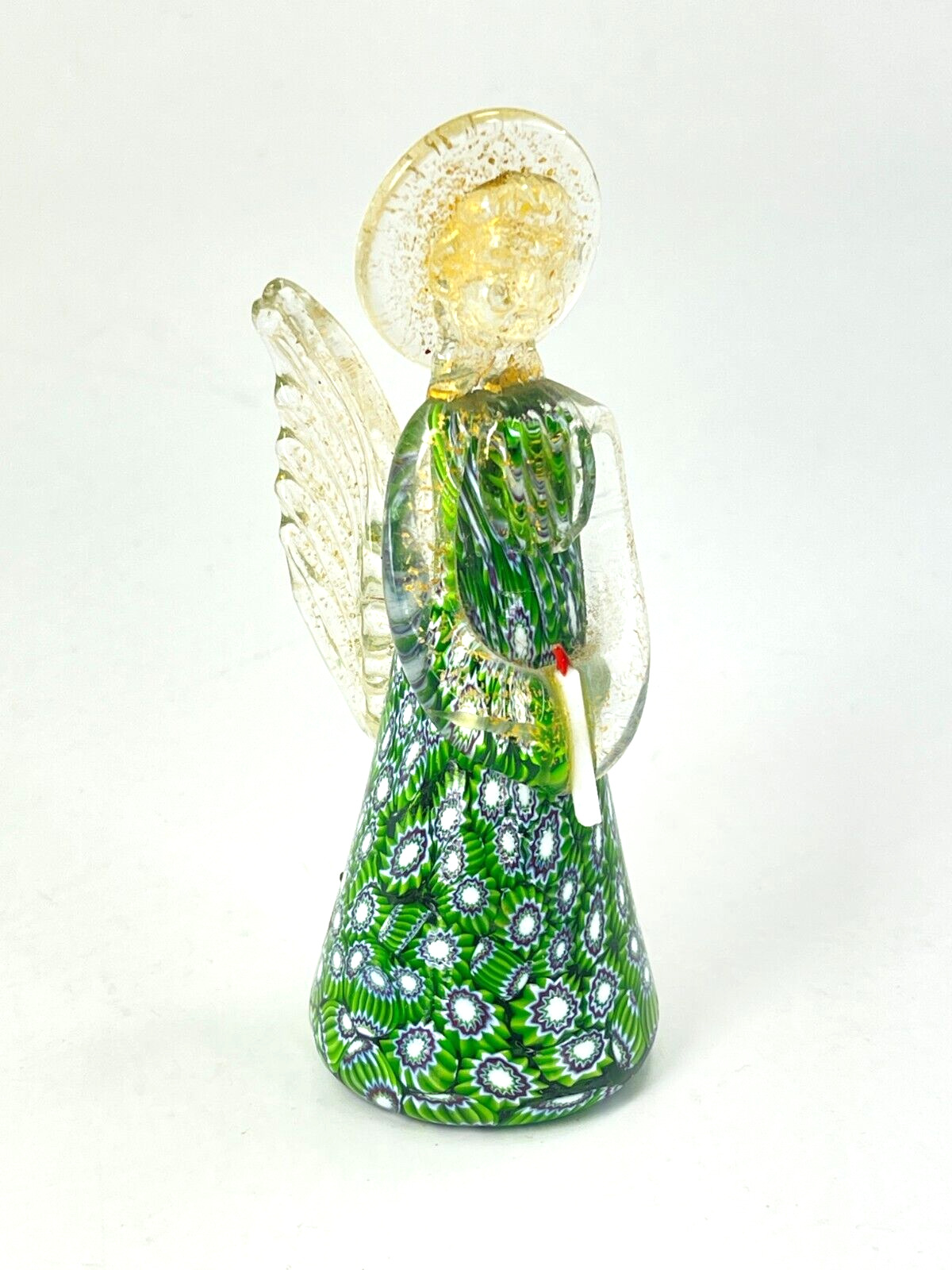 Vintage Murano Millefiori Handblown Glass Angel Green Dress Figurine 4.25