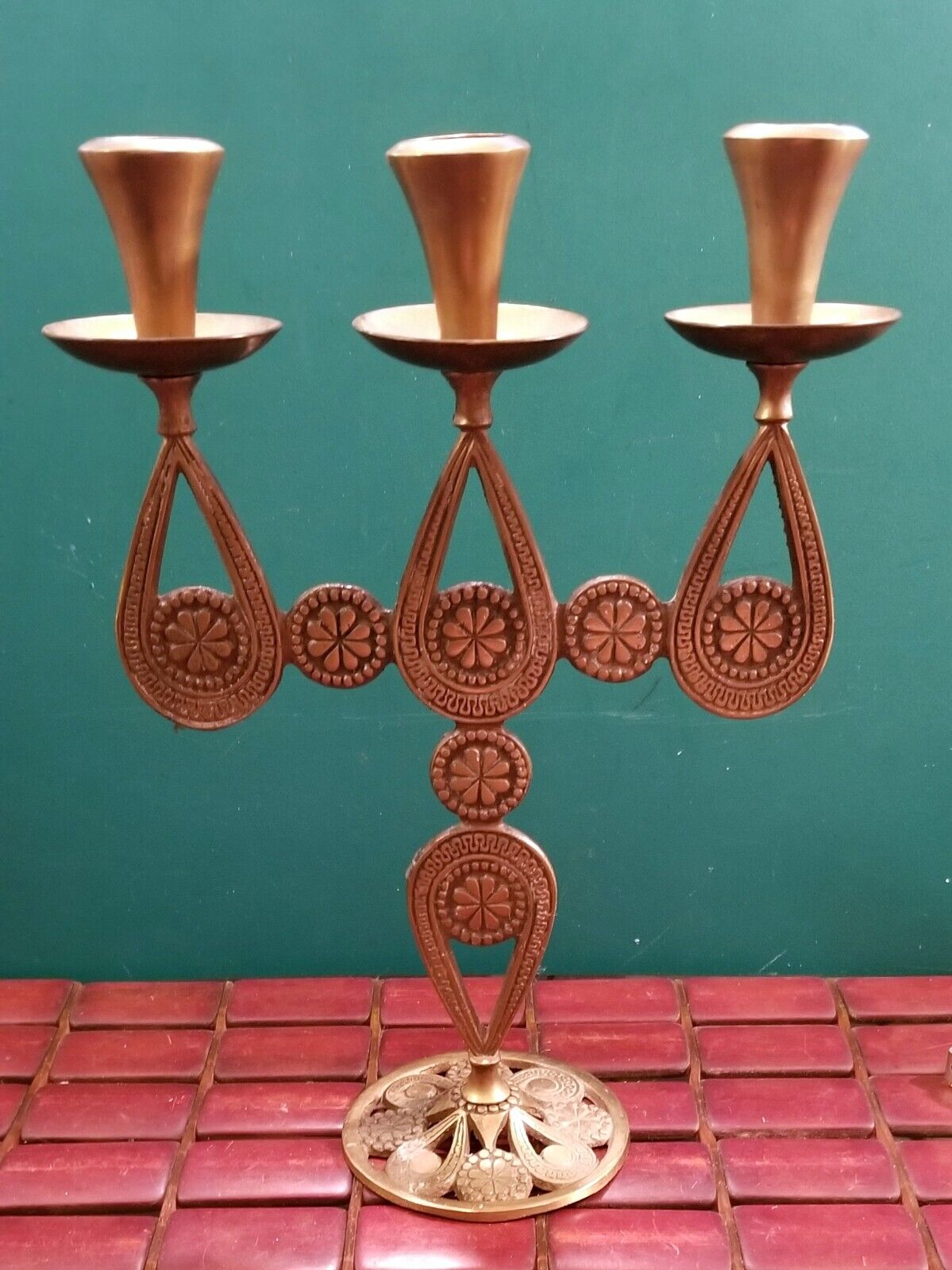 Vintage Brass Three Arm Candelabra Candle Holder Made In Israel 9.75