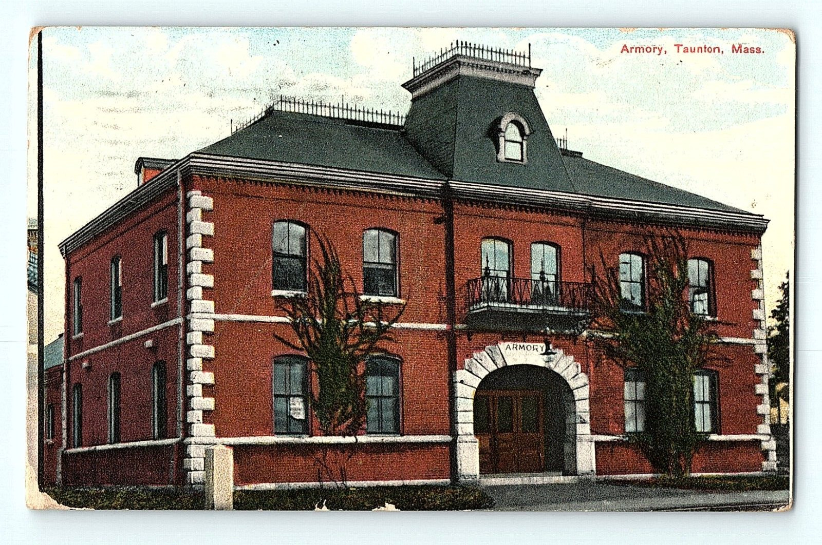 Armory Taunton Massachusetts 1910 Antique Street View Postcard E1