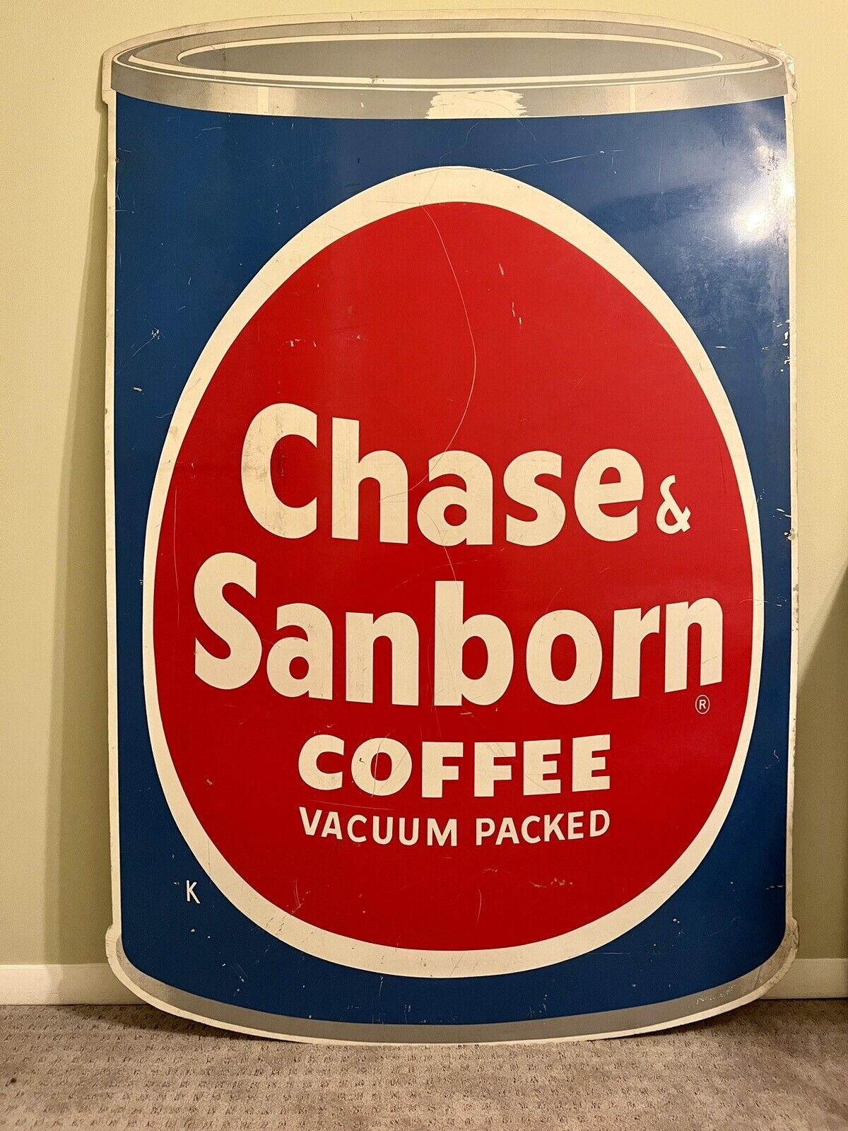 MASSIVE Vintage 1950's-60's CHASE & SANBORN COFFEE CAN Metal Advertising Sign