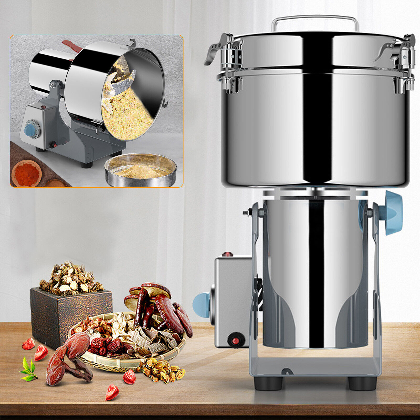 Commercial Spice Grinder Electric Grain Mill Dry Dehydrated Food Grinder 2000g 