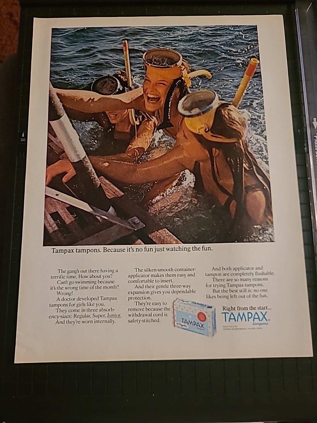 Tampax Tampons Scuba Diver Print Ad Advertisement 1971 10x13