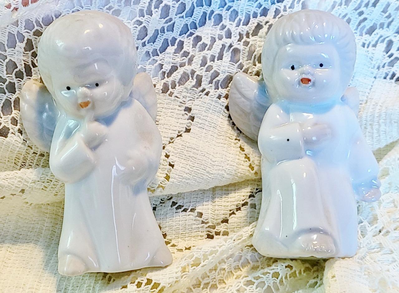 Vintage Pair of Porcelain Angel Figurines 3.5 Inch