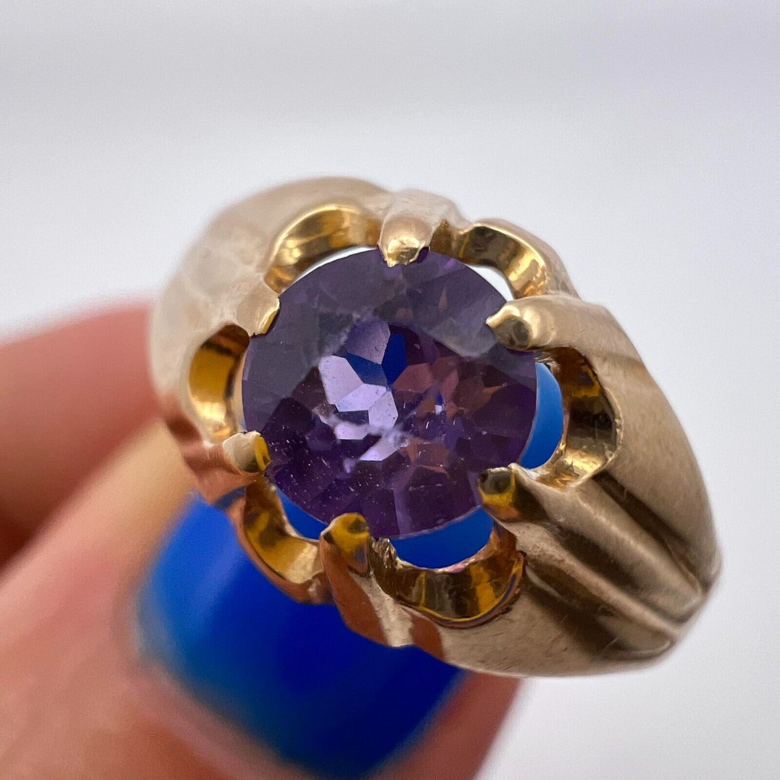 VINTAGE USSR ROSE GOLD 583 14k Women's Jewelry Ring Amethyst Stone 2.6 Gr Size 7