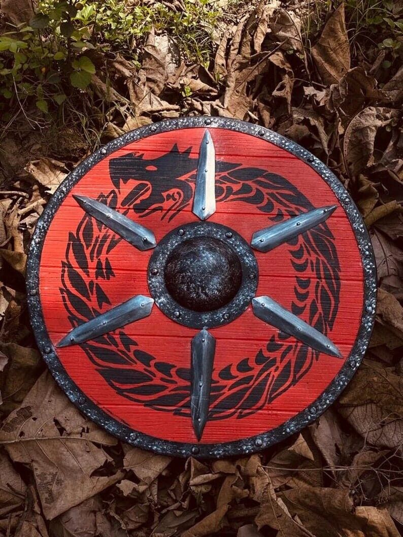 Medieval Norse/Viking Dragon Shield With Carved Norse Runes Dragon Round Shield