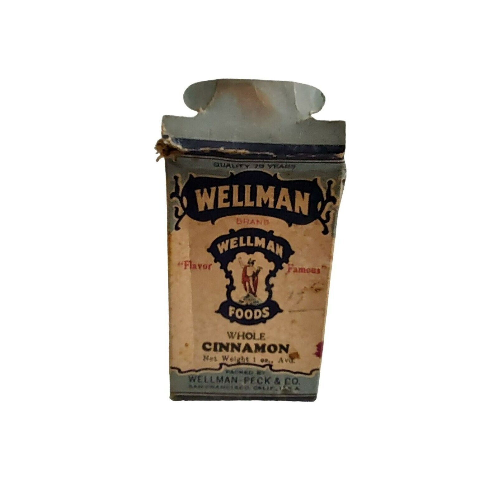 Wellman - Peck and Company Cinnamon Cardboard Spice Box Blue and Tan