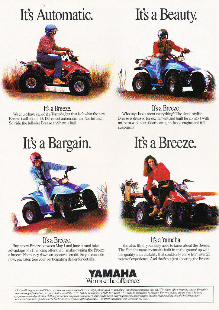 1989 Yamaha Breeze ATV -  Original Advertisement Print Ad J174