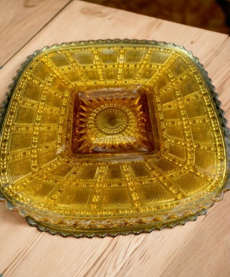 Amber Beaded Block Square Plate Imperial Glass 7 3/4\