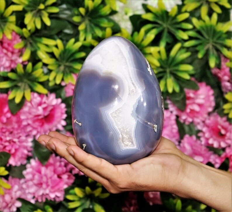 Large 150MM Natural Blue Lace Agate Fragmented Membrane Agate Metaphysical Egg