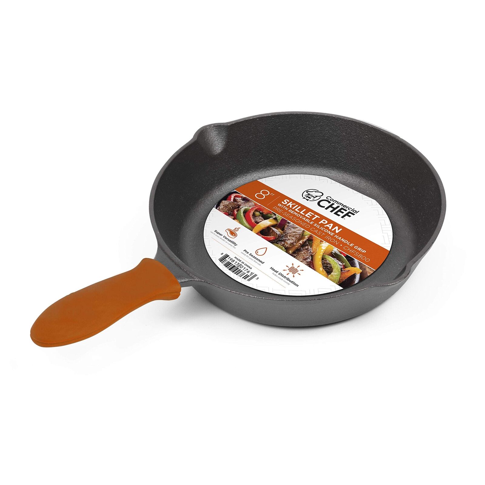 Commercial CHEF Pre-Seasoned Cast Iron Skillet with Removable Silicone Handle...