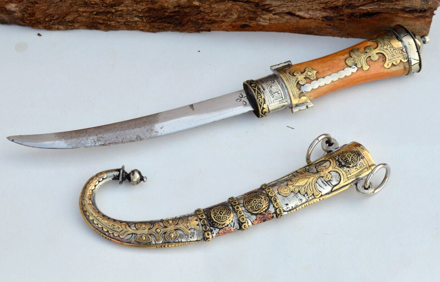 Vintage Moroccan Dagger Bronze Handmade Antique Bone Handle islamic Arabic Sword