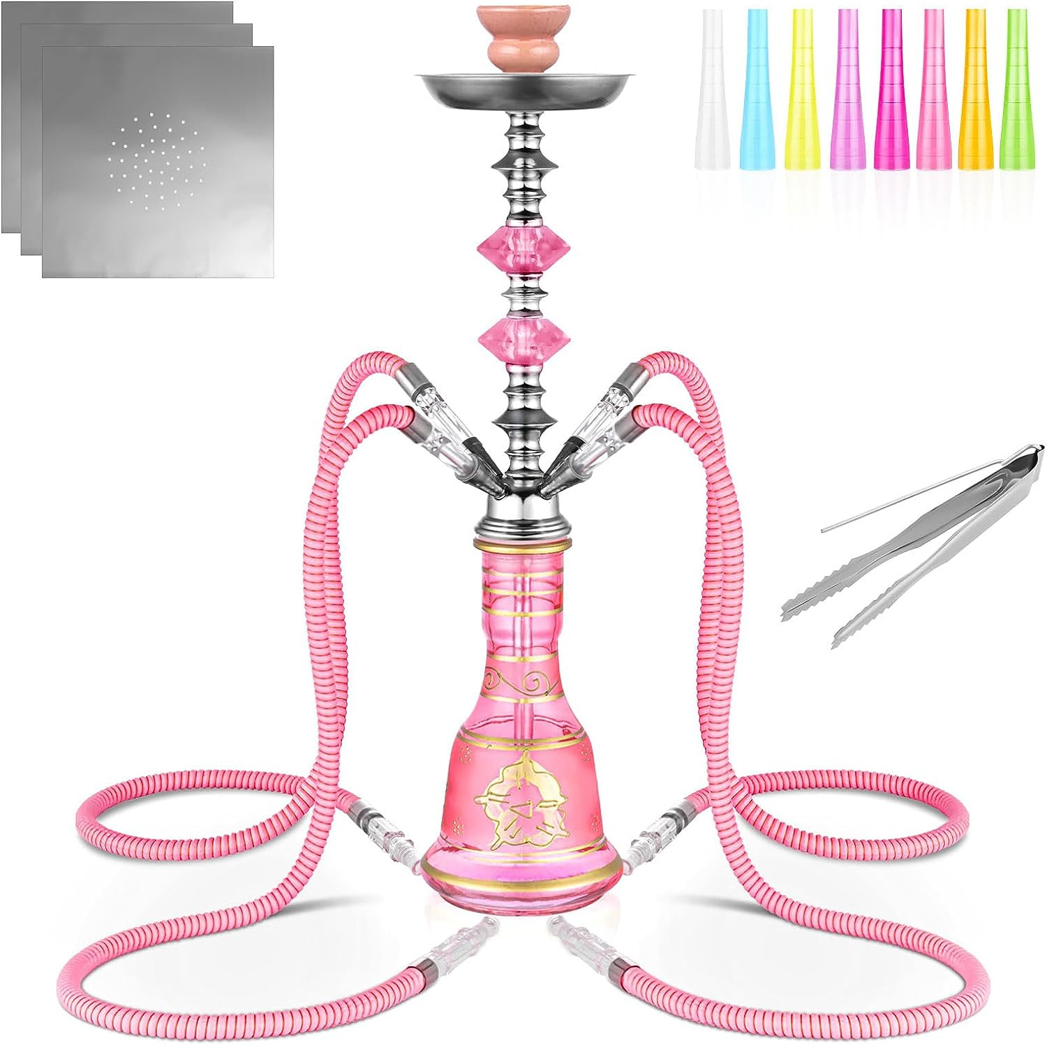 21'' 4 Hose Hookah Set with Everything Glass Shisha Vase - Include 50 Disposable