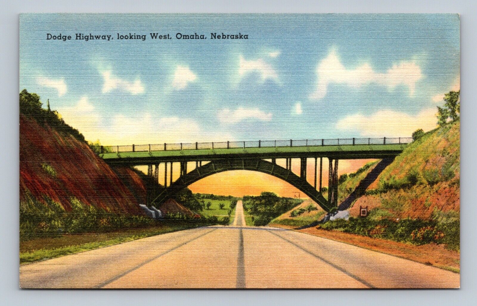 Omaha, NE Nebraska Dodge Highway looking West Linen Vintage Postcard