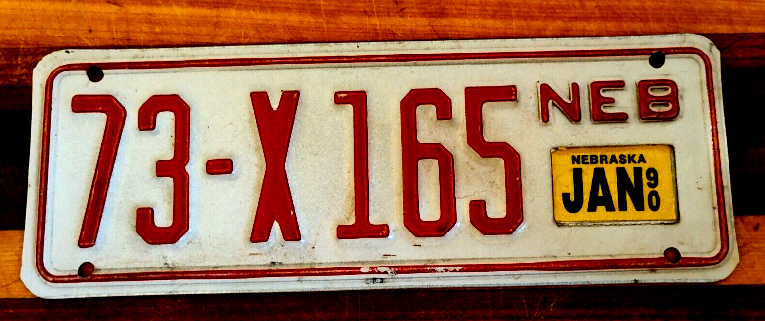1990 Nebraska Trailer Red on White Metal Expired License Plate Tag 73-X 165