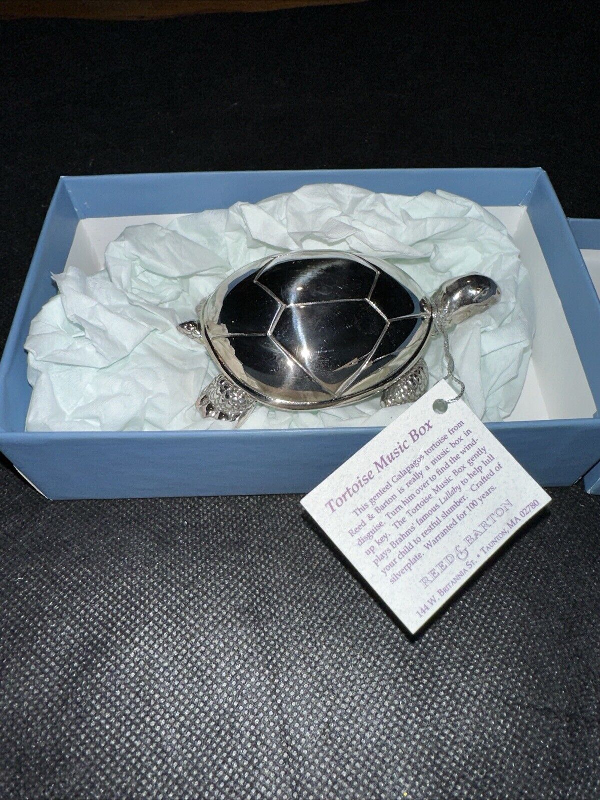 Vintage Reed And Barton Turtle Music Box Brahms Lullaby Working Silver Plated