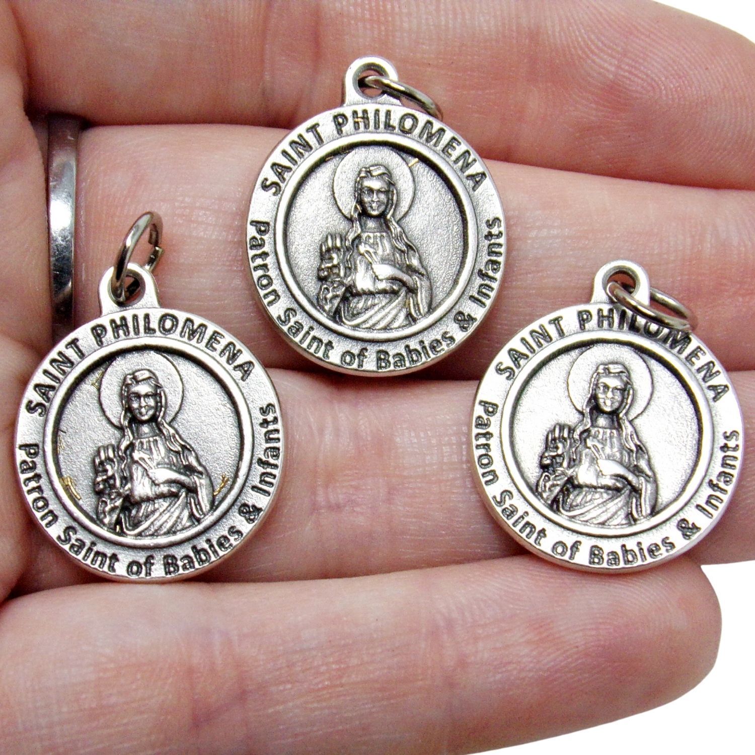 Patron St Saint Philomena Silver Tone Pendant Prayer Medals Rosary Parts 1 In