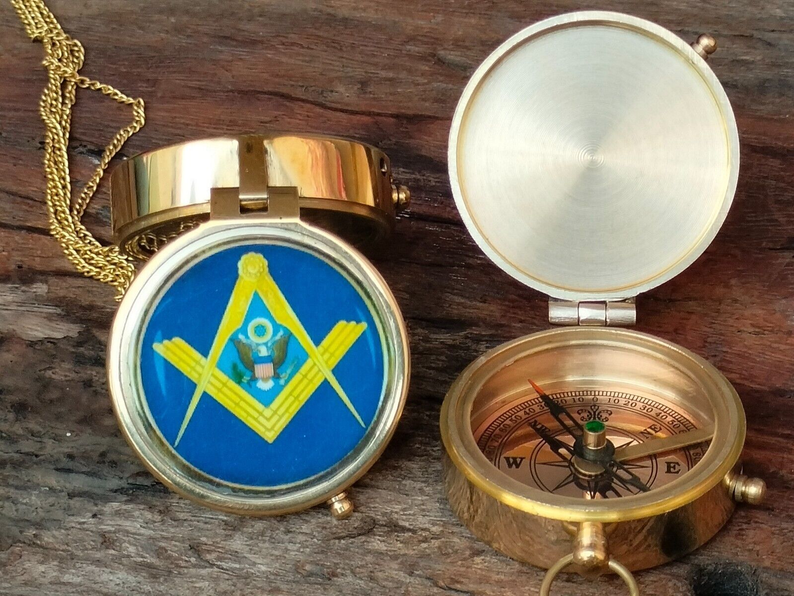 Personalized Masonic Brass Compass Gift With Wooden Box - Masonic Compass