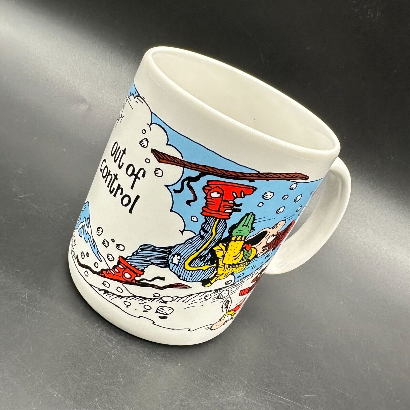 Vintage Coffee Mug Skier Out of Control Gary Patterson Thought Factory Japan