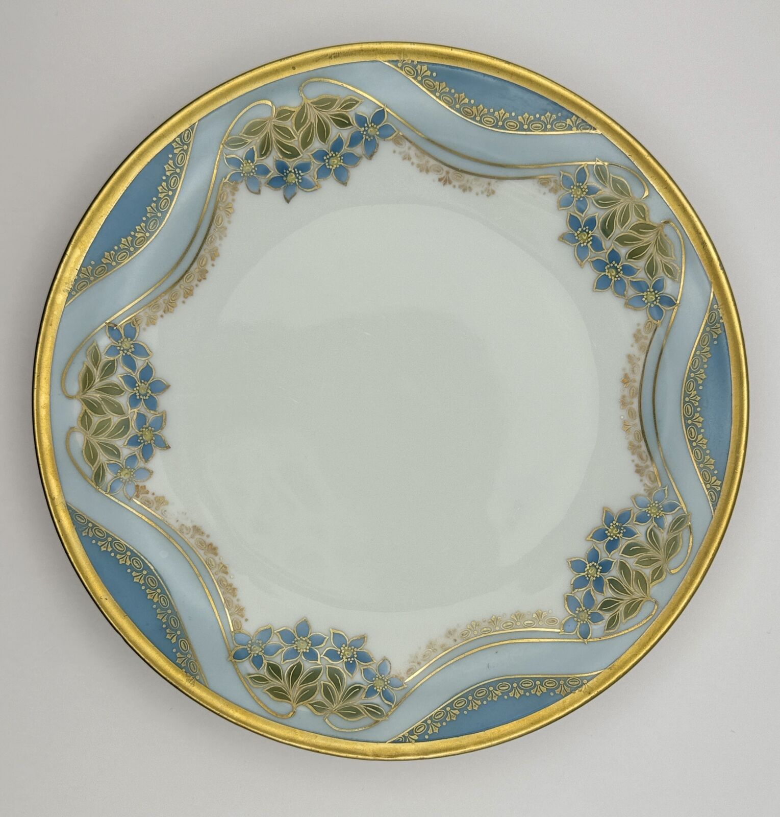 Gorgeous Antique RS Germany - Blue, White & Gold Hand-Painted Porcelain Plate
