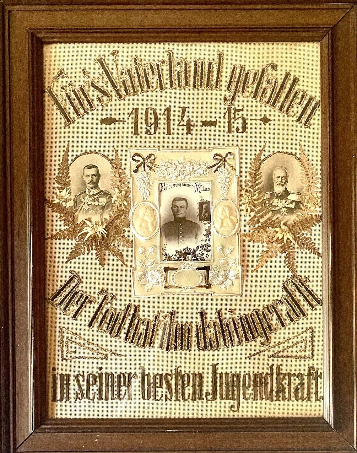 Antique German WW1 Military Handmade Honor Tribute Plaque Young Fallen Soldier