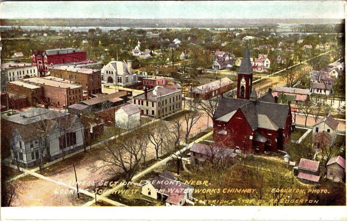 Fremont, NE Nebraska  HOMES~DOWNTOWN~CHURCH  Bird\'s Eye View  1908 Postcard