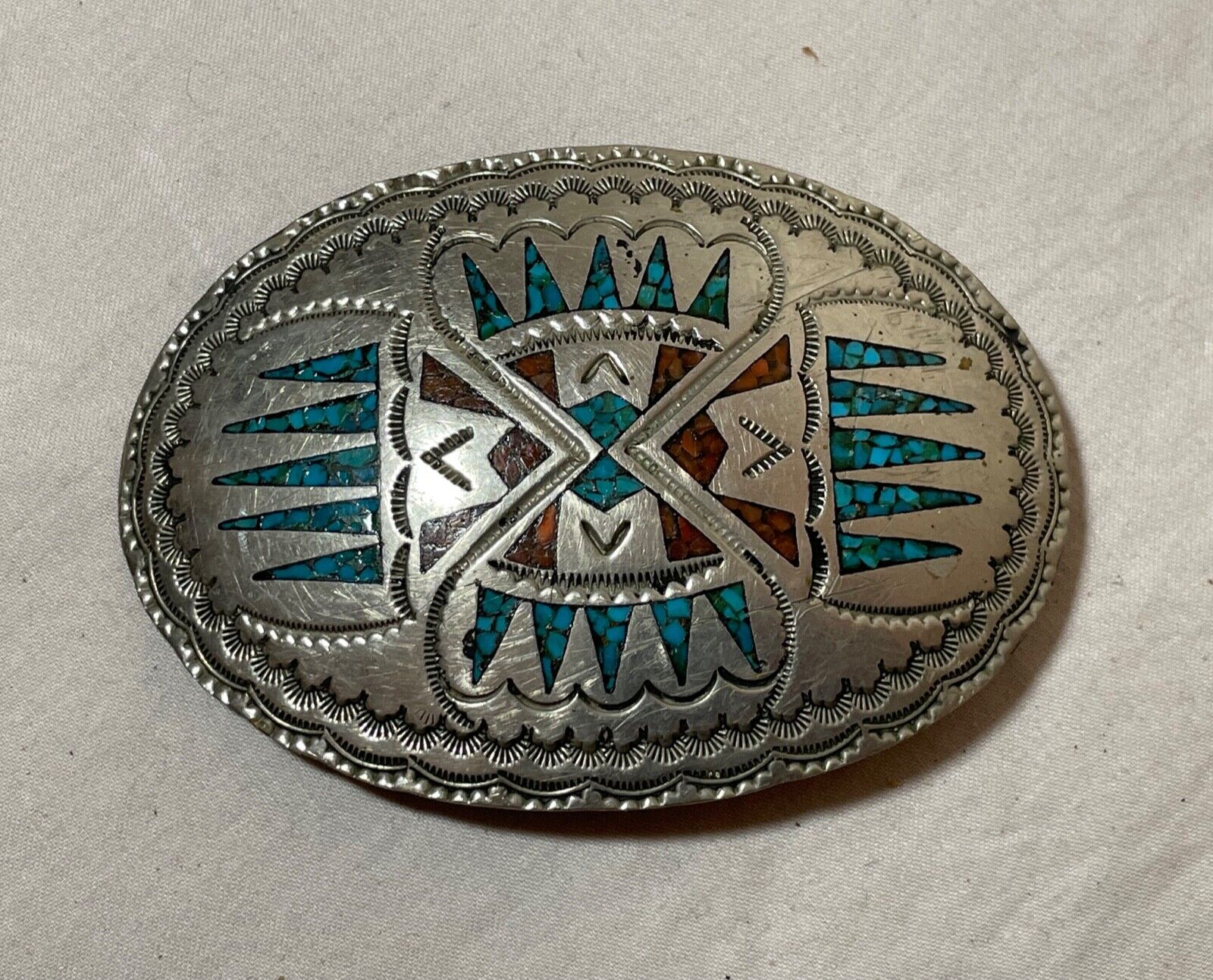 antique handmade Native American Navajo turquoise sterling silver belt buckle