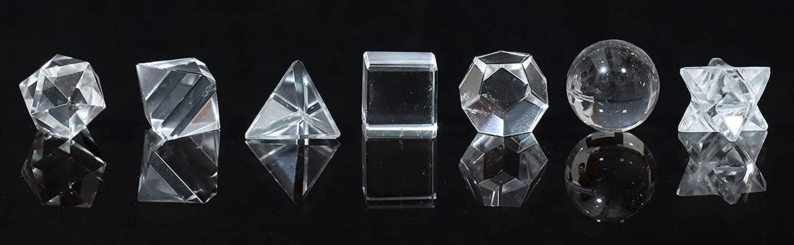 Clear Quartz 7 Pcs Platonic Solid Sacred Stones Geometry Set for Reiki Healing C
