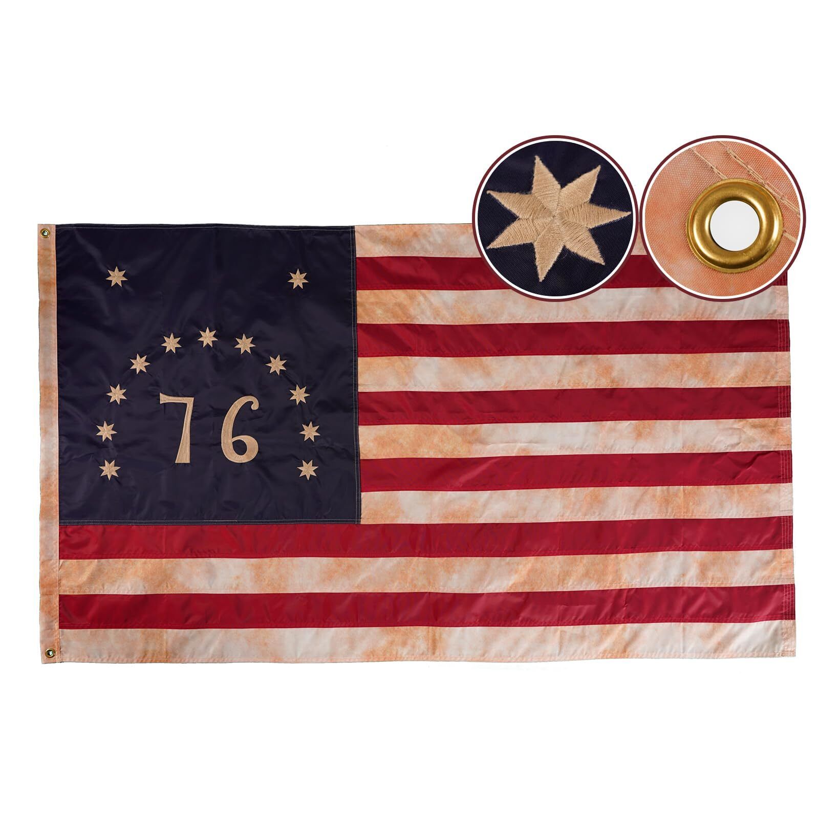 Vintage Bennington 1776 Flag 3x5 Feet for Outside Made in USA, Heavy Duty Emb...