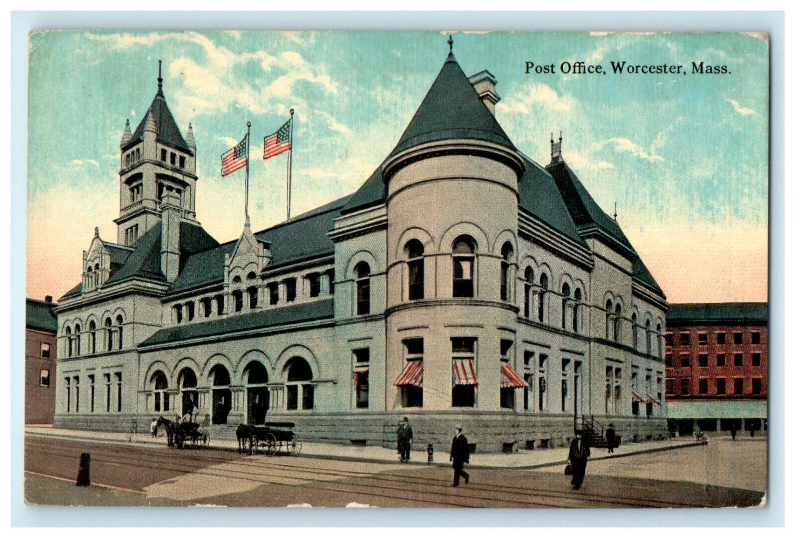c1910s Post Office, Worcester, Massachusetts MA Posted Antique Postcard
