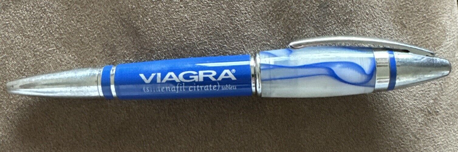 Drug Rep VIAGRA Collectible Heavy Metal Pen with Blue Marble Design RARE Used