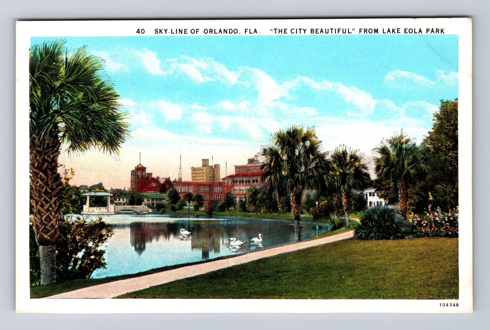Orlando FL-Florida, Skyline of Orlando, Lake Eola Park, Vintage Postcard