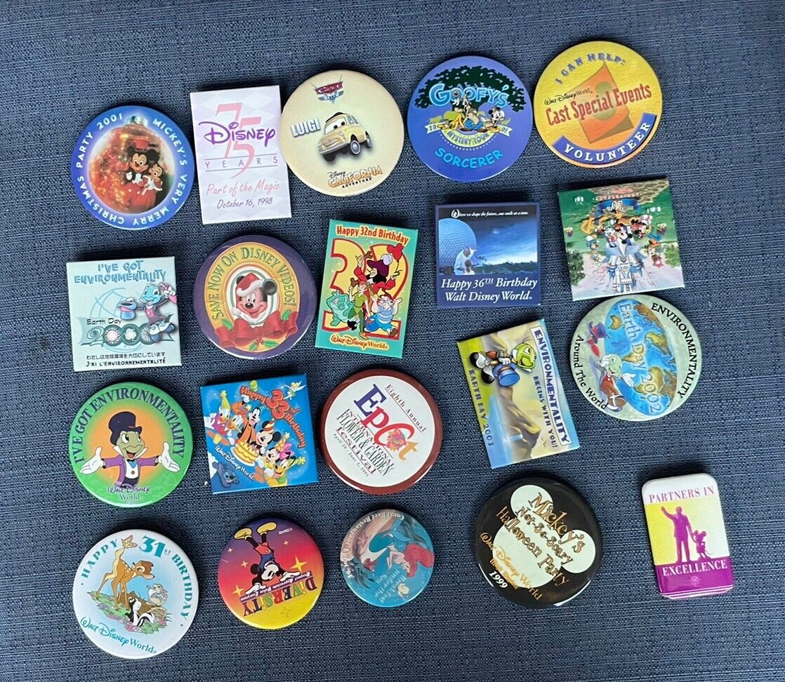 Disney Authentic Vintage Pin-back Buttons Assorted Lot of 20 No Duplicates (PB13