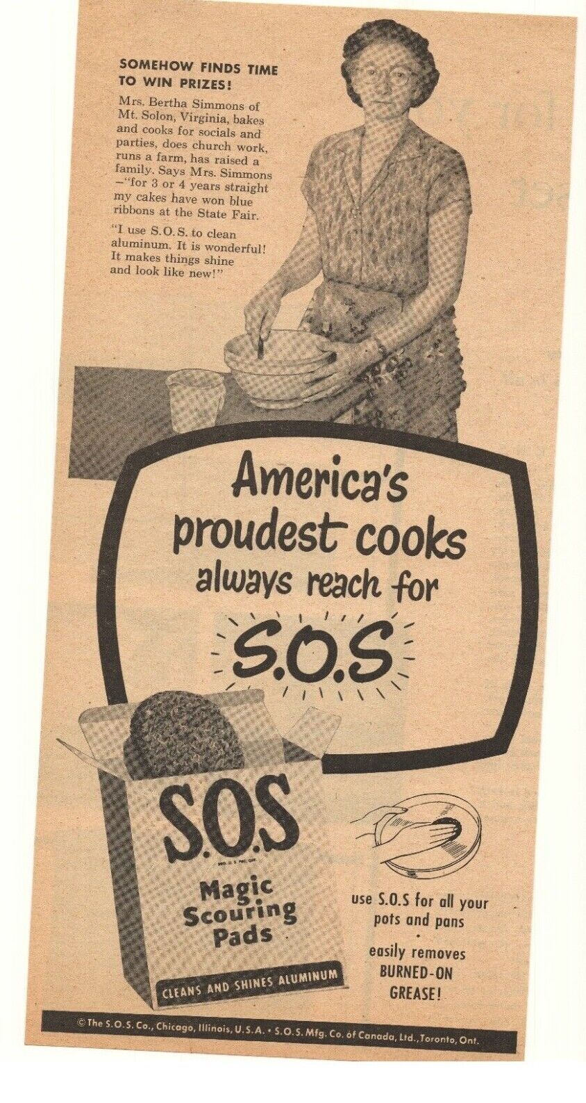 1952 S.O.S Magic Scouring Pads Advertisement Chicago, Illinois
