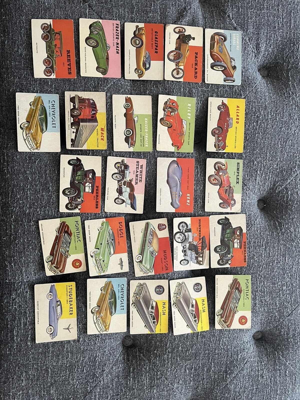 Circa 1954 TOPPS “ World On Wheels” Cards.  Lot of 24 cards.