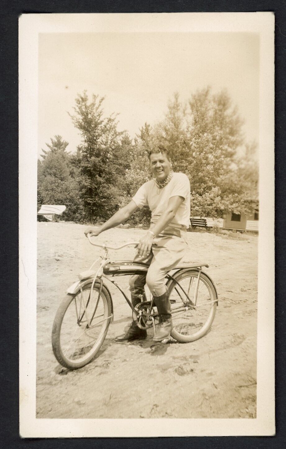 Smiling Handsome Man on Roadmaster ? Bicycle 1930s Photo Americana Cycling