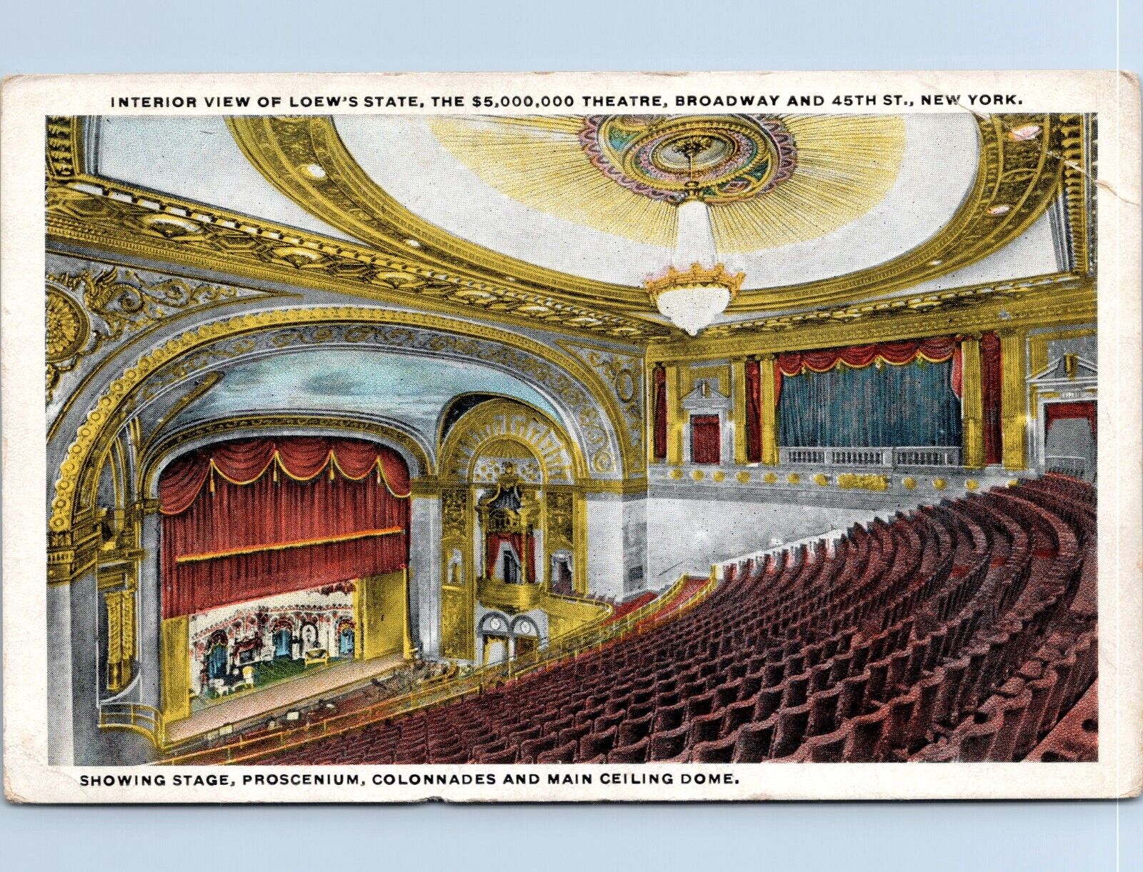 Interior Loew's State Theater, New York City, NY - c1920s White Border Postcard