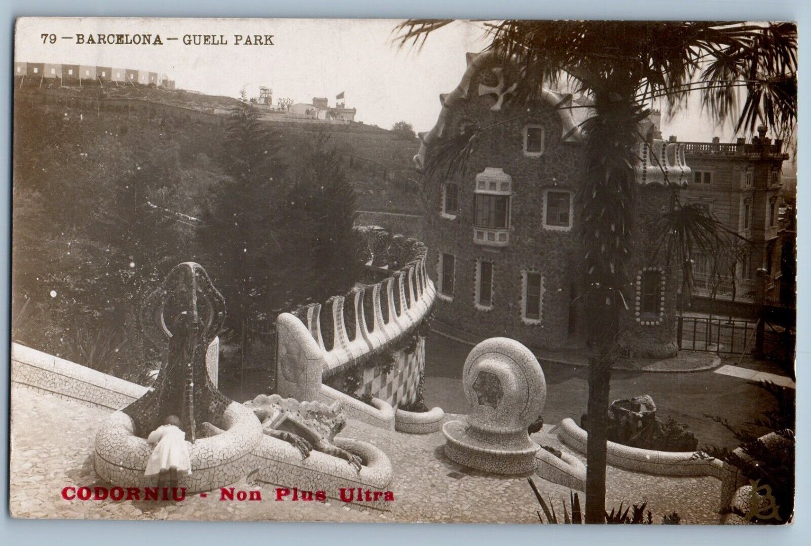 Barcelona Spain Postcard View of Guell Park 1911 Antique Posted RPPC Photo