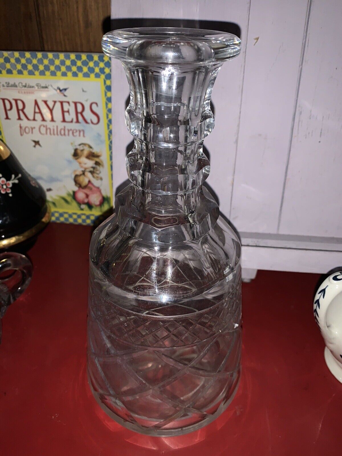 Beautiful 12” Cut Glass Decanter With Unmatched Stopper