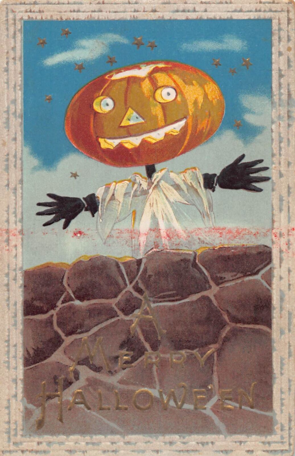 ZC1/ Halloween Postcard c1910 Jack-O-Lantern Scarecrow L34A  202